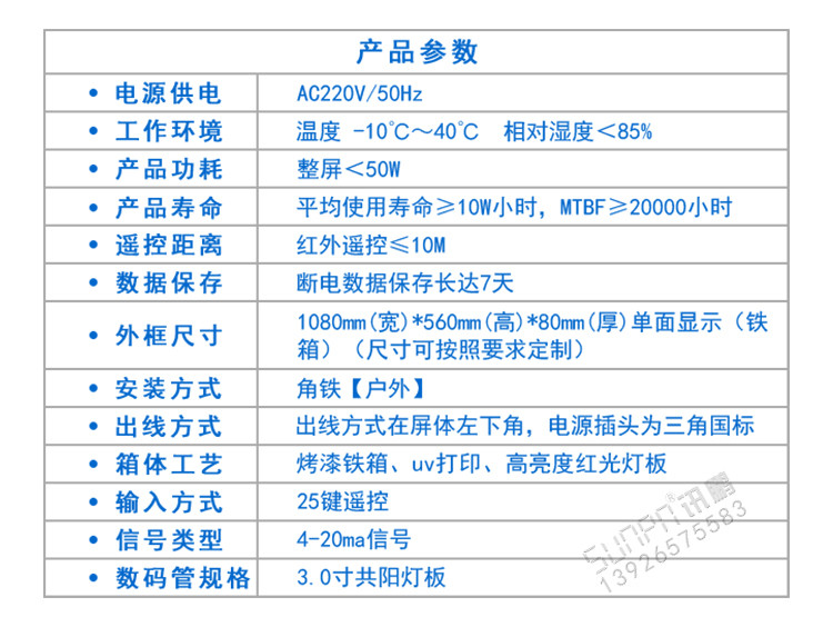 水質(zhì)環(huán)境數(shù)據(jù)采集屏產(chǎn)品參數(shù)