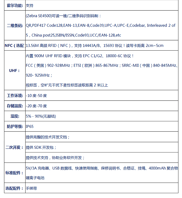  無線數(shù)據(jù)采集手持終端產品規(guī)格
