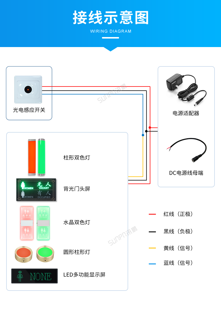 廁所有人無(wú)人雙色燈接線(xiàn)示意圖